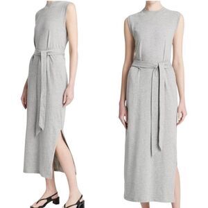 Vince XL Gray Wrap Waist Cotton Midi Dress Minimalist Athleisure Goddess Coastal
